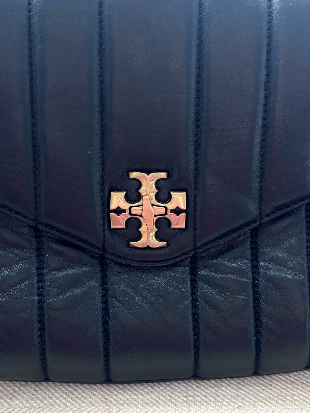 Tory Burch Kira Small Black Leather Single Top Handle Quilted Satchel Handbag - Picture 3 of 14